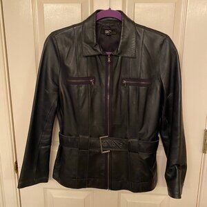 Black Leather Jacket By Philippe ADEC (Paris) Size 6